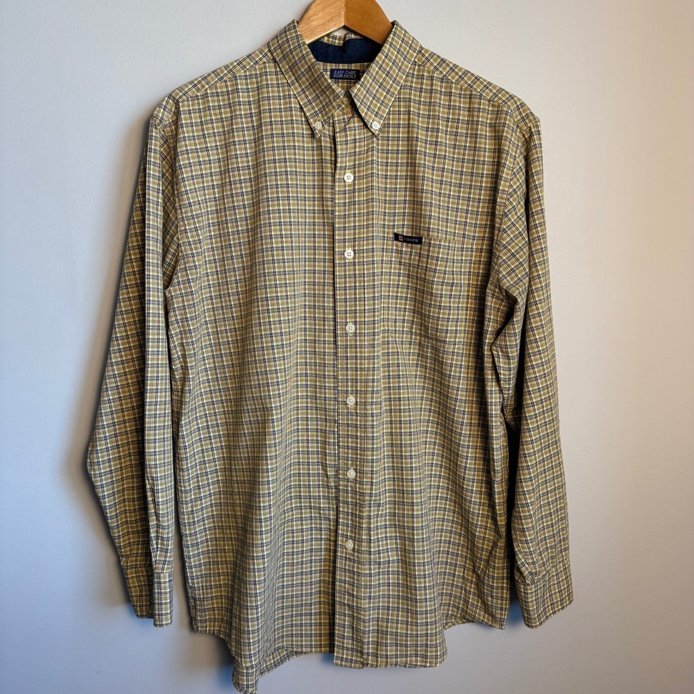 CHAPS Mens Plaid Button Down Shirt Long Sleeve Easy Care Multicolor Medium